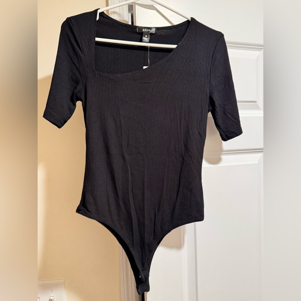 Aqua Black Ribbed Top